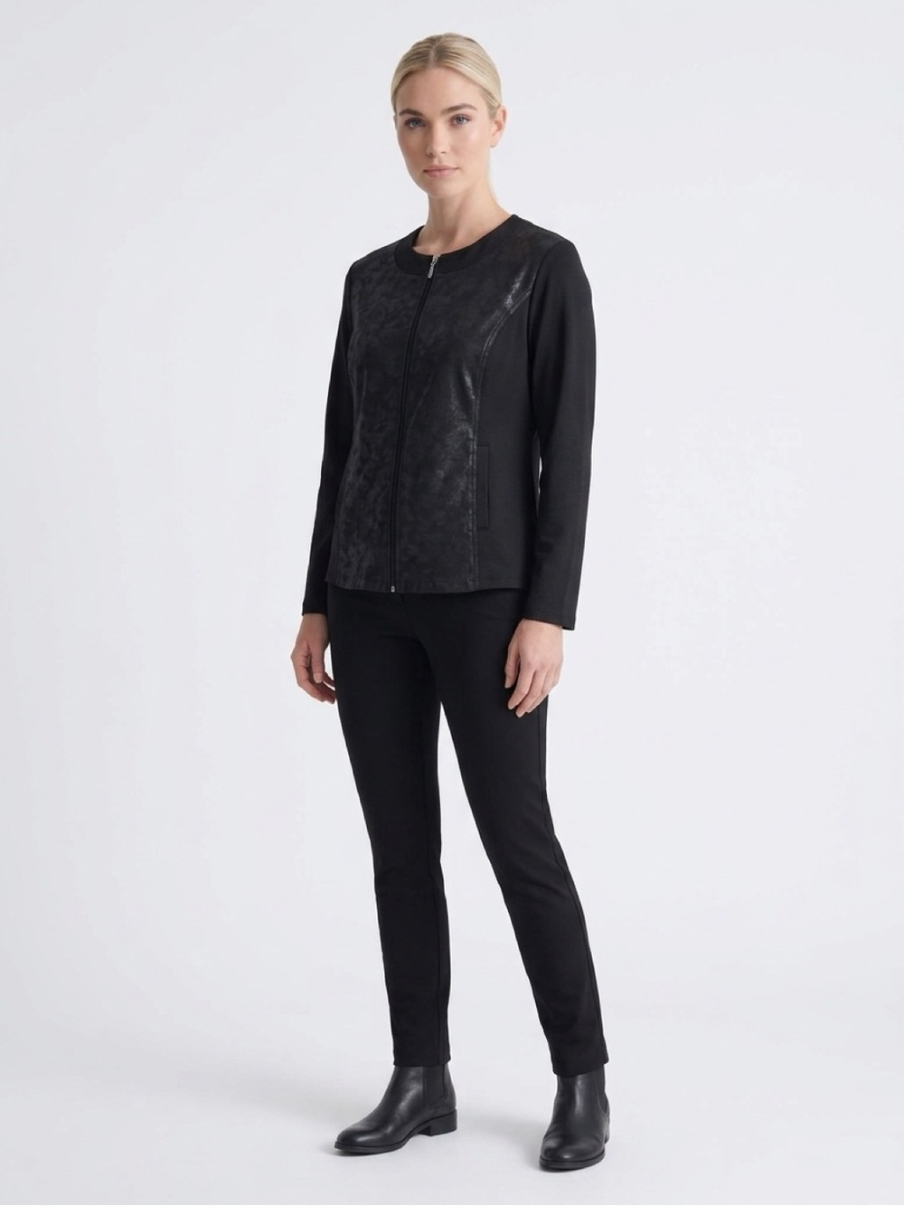 Bon Worth Black Zip-Front Textured Jacket